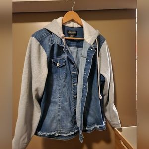 Raw Cut Drawstring Hooded Denim Jacket
